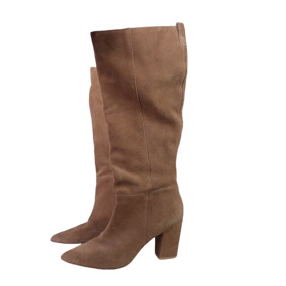 Steve Madden Raddle Taupe Tan Suede Leather Heeled Knee High Boots 10 - Picture 4 of 9